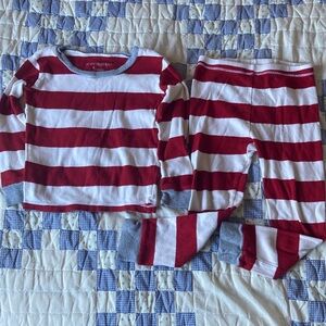 Burt's Bees Red and White Striped Pajama Set kids 3T